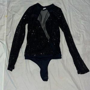 Katherine Mayo Black Woman's Bodysuit Dress With Sleeves Size S